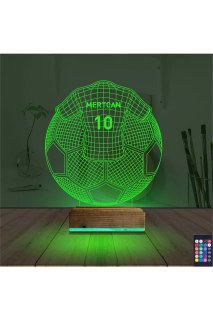 Futbol topu ve forma tasarımlı, kişiye özel lazer kazımalı 3D masa gece lambası