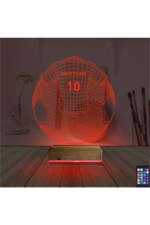 Futbol topu ve forma tasarımlı, kişiye özel lazer kazımalı 3D masa gece lambası