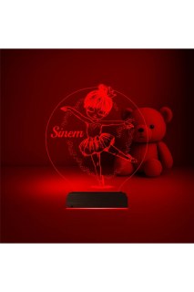 Balerin temalı çocuk odası için kişiye özel 3D LED masa gece lambası, lazer kazımalı ve 16 renk seçeneğiyle