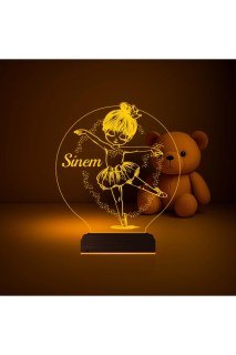 Balerin temalı çocuk odası için kişiye özel 3D LED masa gece lambası, lazer kazımalı ve 16 renk seçeneğiyle
