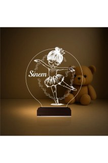 Balerin temalı çocuk odası için kişiye özel 3D LED masa gece lambası, lazer kazıma ve 16 renk seçeneğiyle
