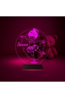 Balerin temalı çocuk odası için kişiye özel 3D LED masa gece lambası, lazer kazıma ve 16 renk seçeneğiyle
