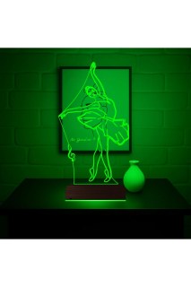 Balerin bale tasarımlı kişiye özel 3D LED illüzyon masa gece lambası, doğal ahşap kaideli ve 16 renk seçenekli