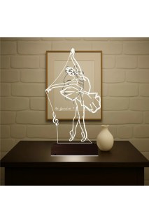 Balerin bale tasarımlı kişiye özel 3D LED illüzyon masa gece lambası, doğal ahşap kaideli ve 16 renk seçenekli
