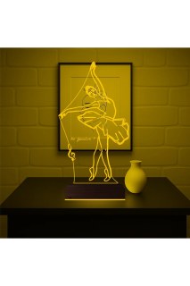 Balerin bale tasarımlı kişiye özel 3D LED illüzyon masa gece lambası, ahşap kaideli ve 16 renk seçenekli