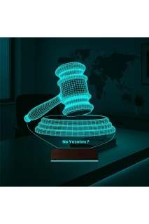 Hakim Yargıç Tokmak tasarımlı kişiye özel 3D LED illüzyon masa gece lambası, lazer kazımalı ve ahşap kaideli