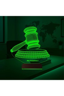 Hakim Yargıç Tokmak tasarımlı kişiye özel 3D LED masa gece lambası, lazer kazımalı ve ahşap kaideli
