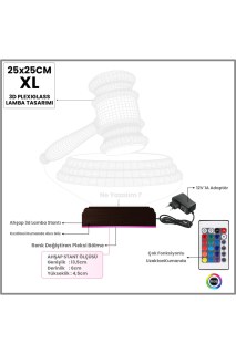 Hakim Yargıç Tokmak tasarımlı kişiye özel 3D LED masa gece lambası, lazer kazımalı ve ahşap kaideli