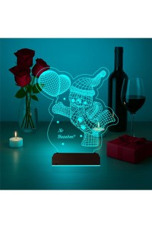 Kardan Adam temalı kişiye özel 3D LED masa gece lambası, isim ve tarih kazımalı, ahşap kaideli yılbaşı hediyesi