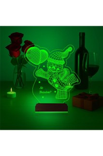 Kardan Adam temalı kişiye özel 3D LED masa gece lambası, lazer kazımalı ve ahşap kaideli yılbaşı hediyesi