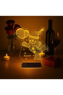 Kardan Adam temalı kişiye özel 3D LED masa gece lambası, lazer kazımalı ve ahşap kaideli yılbaşı hediyesi