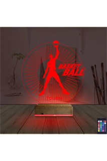 Basketbol temalı kişiye özel 3D LED masa gece lambası, lazer kazımalı pleksiglas ve ahşap kaide ile