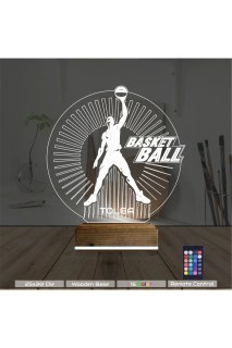 Basketbol temalı kişiye özel 3D LED illüzyon masa gece lambası, lazer kazımalı ve 16 renk seçenekli dekoratif aydınlatma