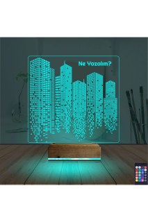 Emlak İnşaat Müteahhit temalı kişiye özel 3D LED masa gece lambası, lazer kazımalı ve ahşap kaideli