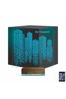 Emlak İnşaat Müteahhit kişiye özel 3D LED illüzyon masa gece lambası, lazer kazımalı pleksiglas ve ahşap kaideli
