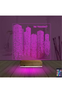 Emlak İnşaat Müteahhit kişiye özel 3D LED illüzyon masa gece lambası, lazer kazımalı ve ahşap kaideli