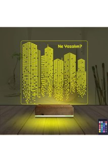 Emlak İnşaat Müteahhit için kişiye özel lazer kazımalı 3D LED masa gece lambası, ahşap kaideli ve 16 renk seçenekli