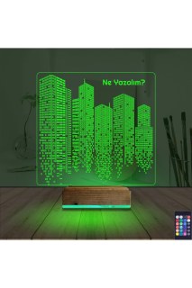 Emlak İnşaat Müteahhit temalı kişiye özel 3D LED masa gece lambası, lazer kazımalı pleksiglas ve ahşap kaide