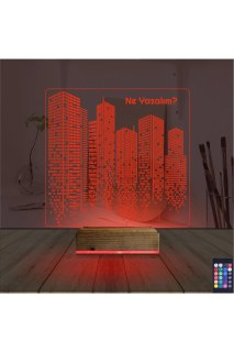 Emlak İnşaat Müteahhit temalı kişiye özel 3D LED masa gece lambası, lazer kazımalı pleksiglas ve ahşap kaideli