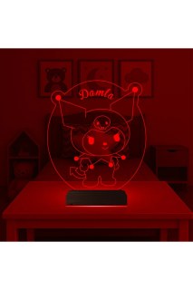 Kişiye özel 3D LED çizgi film tasarımlı çocuk odası masa gece lambası, lazer kazımalı pleksiglas ve ahşap kaideli