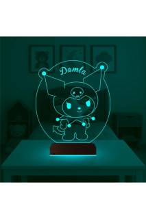 Kişiye özel 3D LED çizgi film tasarımlı çocuk odası masa gece lambası, ahşap kaideli ve 16 renkli RGB LED ışık seçenekli
