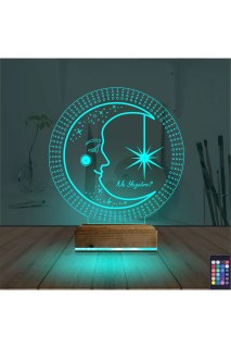Ay Dede kişiye özel 3D LED illüzyon masa gece lambası, lazer kazımalı pleksiglas ve ahşap kaideli, 16 renkli RGB LED ışık