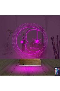 Ay Dede kişiye özel 3D LED illüzyon masa gece lambası, lazer kazımalı pleksiglas ve ahşap kaideli dekoratif aydınlatma