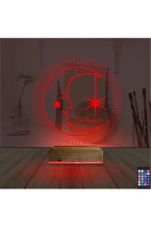 Ay Dede kişiye özel 3D LED illüzyon masa gece lambası, lazer kazımalı pleksiglas ve doğal ahşap kaideli