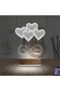Kalp şekilli kişiye özel 3D LED masa lambası, lazer kazımalı, ahşap kaideli, 16 renkli uzaktan kumandalı gece lambası