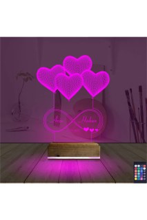 Kalp tasarımlı kişiye özel 3D LED masa lambası, lazer kazımalı, ahşap kaideli, 16 renkli uzaktan kumandalı gece lambası