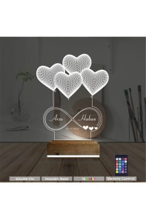 Kalp şekilli kişiye özel 3D LED masa lambası, lazer kazımalı, ahşap kaideli, 16 renkli uzaktan kumandalı gece lambası