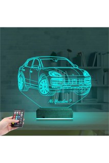 Jeep Phosche Cayanne kişiye özel 3D LED masa lambası, lazer kazıma ile isim ve tarih işlenmiş dekoratif gece lambası