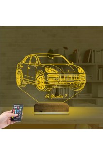 Jeep Phosche Cayanne kişiye özel 3D LED masa lambası, lazer kazıma ile isim ve tarih işlenmiş dekoratif gece lambası
