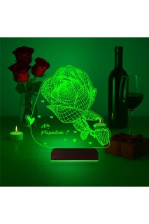 Sevgiliye hediye olarak kişiye özel lazer kazımalı 3D LED masa lambası, doğal ahşap kaideli ve 16 renk seçenekli