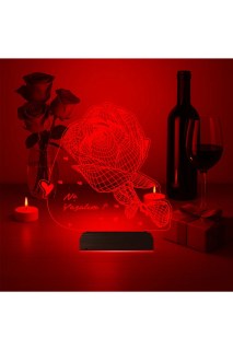 Sevgiliye hediye olarak kişiye özel lazer kazımalı 3D LED masa lambası, ahşap kaideli ve 16 renk seçeneğiyle