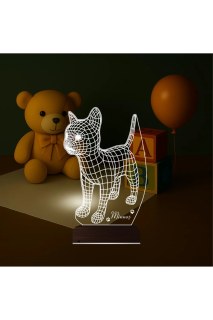 Kedi tasarımlı kişiye özel 3D LED lamba, masa gece lambası olarak kullanılır, lazer kazımayla isim ve anılarla süslenir