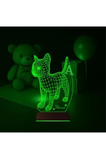 Kedi tasarımlı kişiye özel 3D LED lamba, ahşap kaideli masa gece lambası, 16 renkli uzaktan kumandalı dekoratif aydınlatma