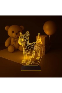 Kedi tasarımlı kişiye özel 3D LED lamba, ahşap kaideli masa gece lambası, 16 renk ve uzaktan kumandalı