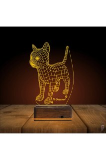 Kedi tasarımlı kişiye özel 3D LED lamba, ahşap kaideli masa gece lambası, 16 renk ve uzaktan kumandalı