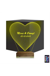 Kalp şekilli kişiye özel 3D LED masa lambası, lazer kazımayla isim ve anılarla tasarlanmış dekoratif gece lambası