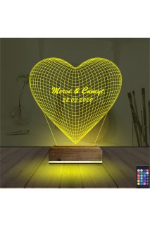 Kalp şekilli kişiye özel 3D LED masa lambası, lazer kazımayla isim ve anılarla tasarlanmış dekoratif gece lambası