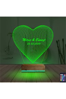 Kalp temalı kişiye özel 3D LED masa lambası, lazer kazımayla isim ve anılarla tasarlanmış dekoratif gece lambası