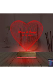 Kişiye özel lazer kazımayla tasarlanmış kalp figürlü 3D LED masa gece lambası, dekoratif ve romantik hediye