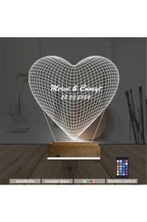 Kalp şekilli kişiye özel 3D LED lamba, lazer kazımayla isim ve anılarla tasarlanmış masa gece lambası