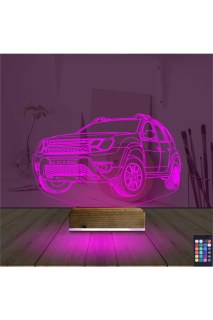 Araba Jeep Duster kişiye özel 3D LED illüzyon masa gece lambası, lazer kazımalı pleksiglas ve ahşap kaide