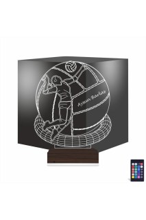 Voleybol topu tasarımlı kişiye özel 3D LED masa lambası, lazer kazımalı isim ve tarih ile dekoratif gece lambası