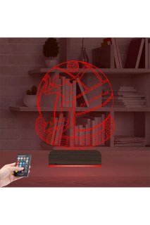 Voleybol topu tasarımlı kişiye özel 3D LED masa lambası, ahşap kaideli ve 16 renk seçenekli gece lambası