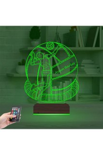 Voleybol topu tasarımlı kişiye özel 3D LED masa lambası, lazer kazımalı ve ahşap kaideli dekoratif gece lambası