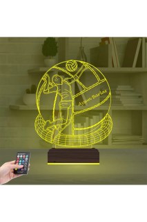 Voleybol topu tasarımlı kişiye özel 3D LED masa lambası, ahşap kaideli ve 16 renk seçenekli gece lambası