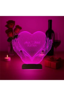 Kişiye özel lazer kazımalı 3D LED masa lambası, kalp temalı sevgiliye hediye, ahşap kaideli ve 16 renk seçenekli gece lambası